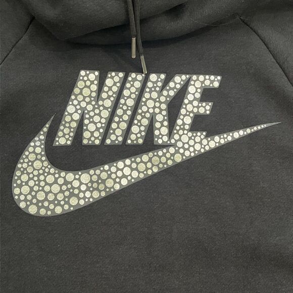 Nike Hoodie Sweatshirt Women L Black Rally Funnel Neck Metal Foil Swoosh Pouch - Picture 3 of 12